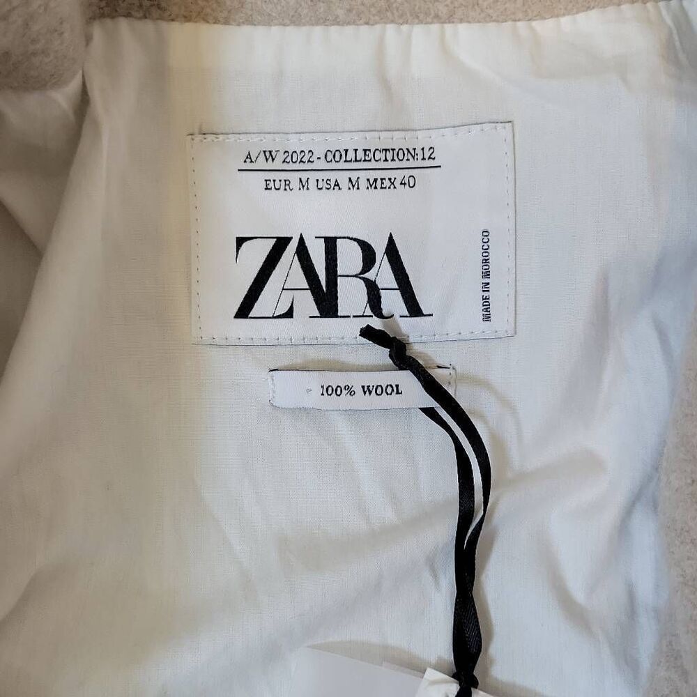 Zara Oversized Double-Breasted Cream Pea Coat - Picture 3 of 8